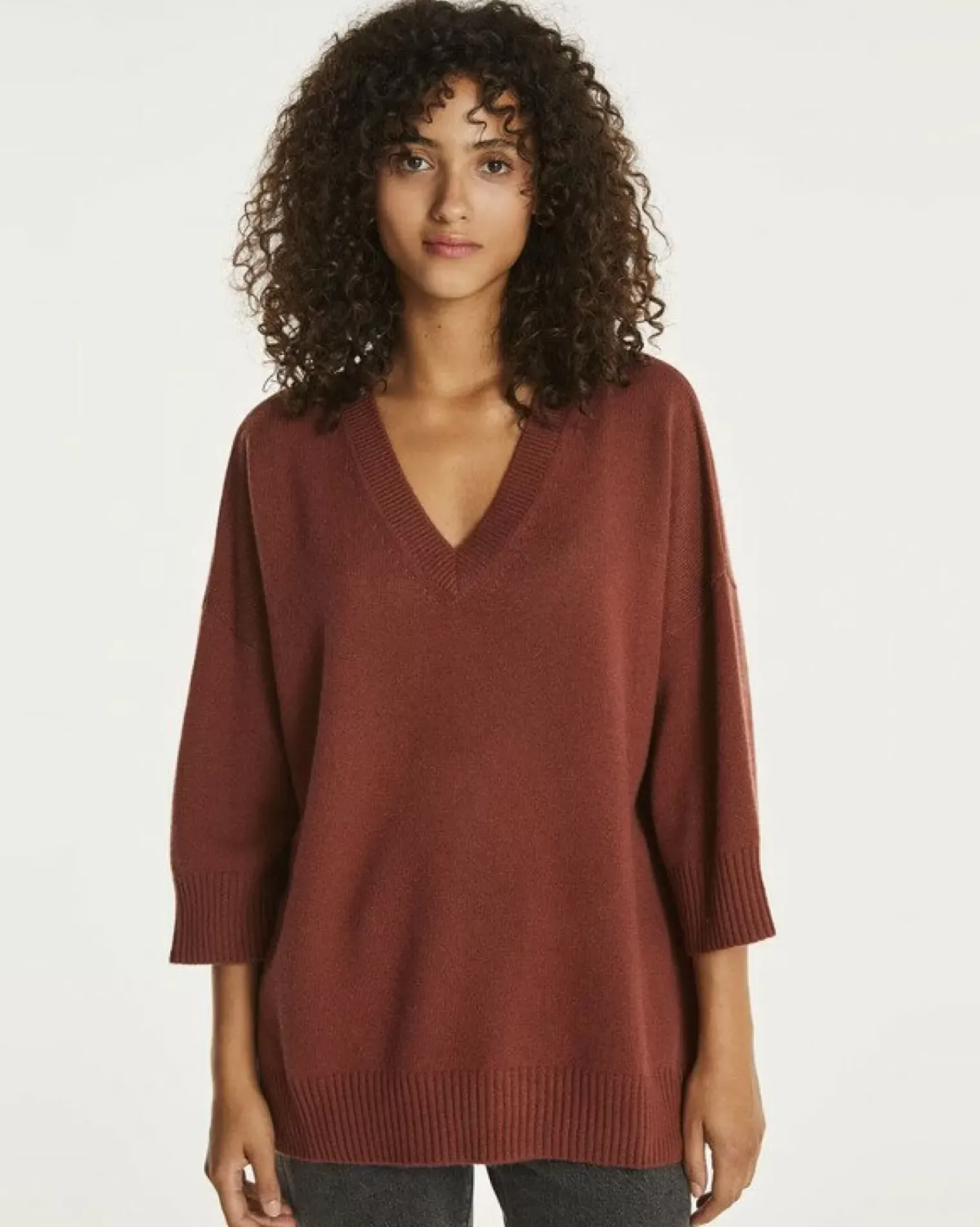 Kujten Sweaters & Sweatshirts>3/4 Sleeve Oversized Cashmere Sweater Bordeaux Sienne