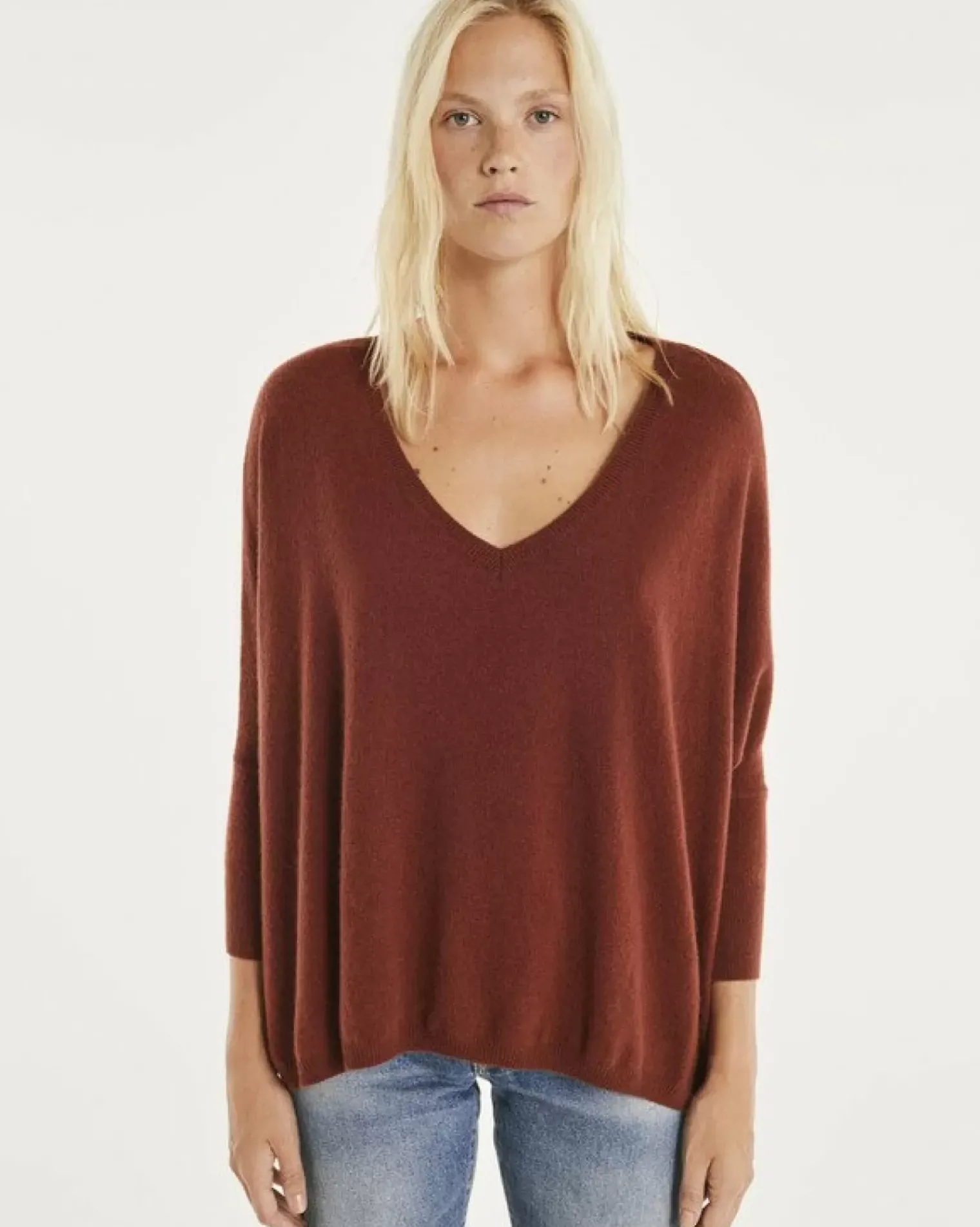 Kujten Sweaters & Sweatshirts>3/4 Sleeve Oversized Cashmere Sweater Bordeaux Sienne