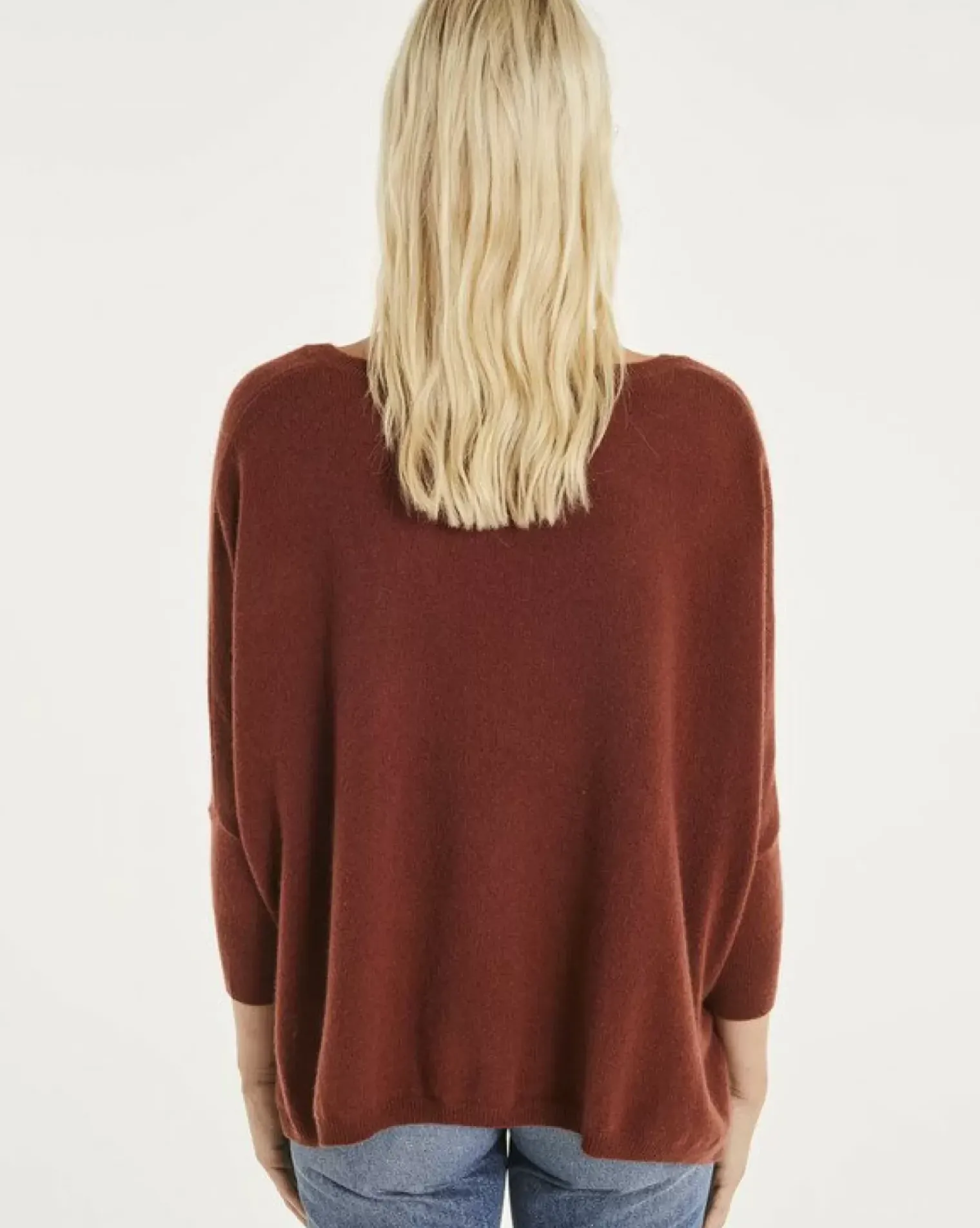 Kujten Sweaters & Sweatshirts>3/4 Sleeve Oversized Cashmere Sweater Bordeaux Sienne