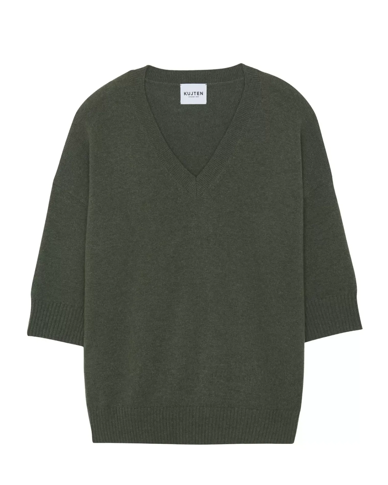 Kujten Sweaters & Sweatshirts>3/4 Sleeve Oversized Cashmere Sweater Kaki Fonce