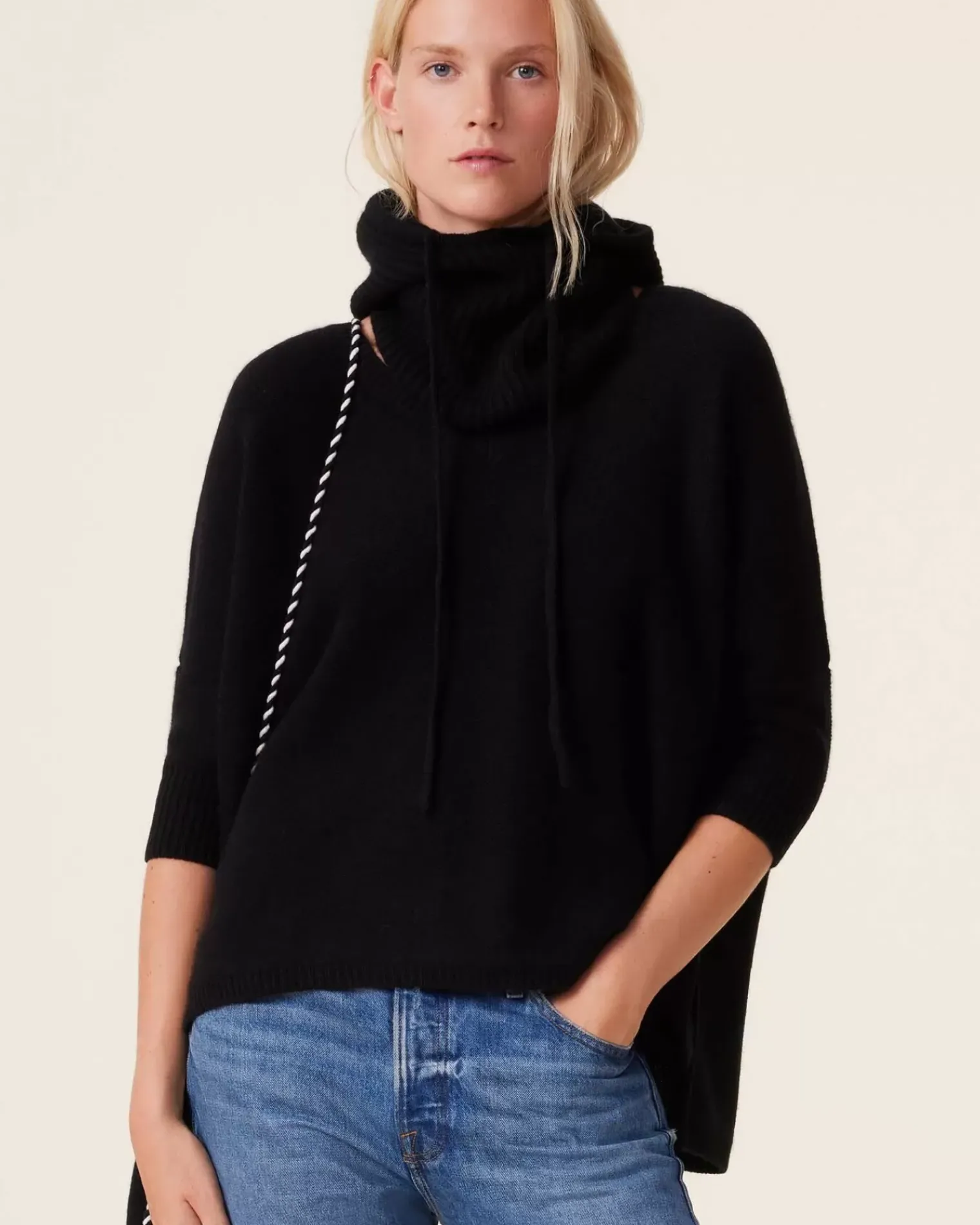Kujten Sweaters & Sweatshirts>3/4 Sleeves Oversized Cashmere Sweater Noir