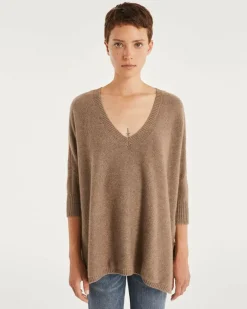 Kujten Sweaters & Sweatshirts>3/4 Sleeves Oversized Cashmere Sweater Beige Taupe