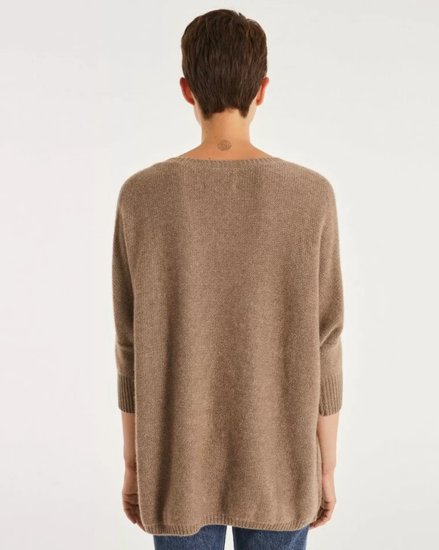 Kujten Sweaters & Sweatshirts>3/4 Sleeves Oversized Cashmere Sweater Beige Taupe