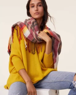 Kujten Sweaters & Sweatshirts>3/4 Sleeves V-Neck Cashmere Sweater, 2-Threads Jaune Safran