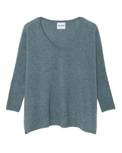 Kujten Sweaters & Sweatshirts>3/4 Sleeves V-Neck Cashmere Sweater, 2-Threads Gris Flanelle