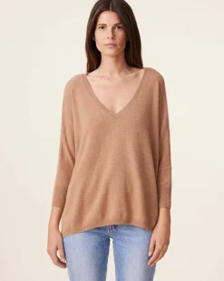 Kujten Sweaters & Sweatshirts>3/4 Sleeves V-Neck Cashmere Sweater, 2-Threads Camelo