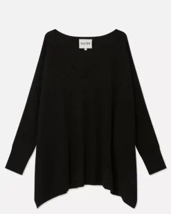Kujten Sweaters & Sweatshirts>3/4 Sleeves V-Neck Cashmere Sweater, 2-Threads Noir
