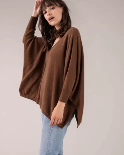 Kujten Sweaters & Sweatshirts>3/4 Sleeves V-Neck Cashmere Sweater Marron Epice
