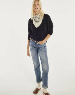 Kujten Sweaters & Sweatshirts>3/4 Sleeves V-Neck Cashmere Sweater Bleu Marine Fonce