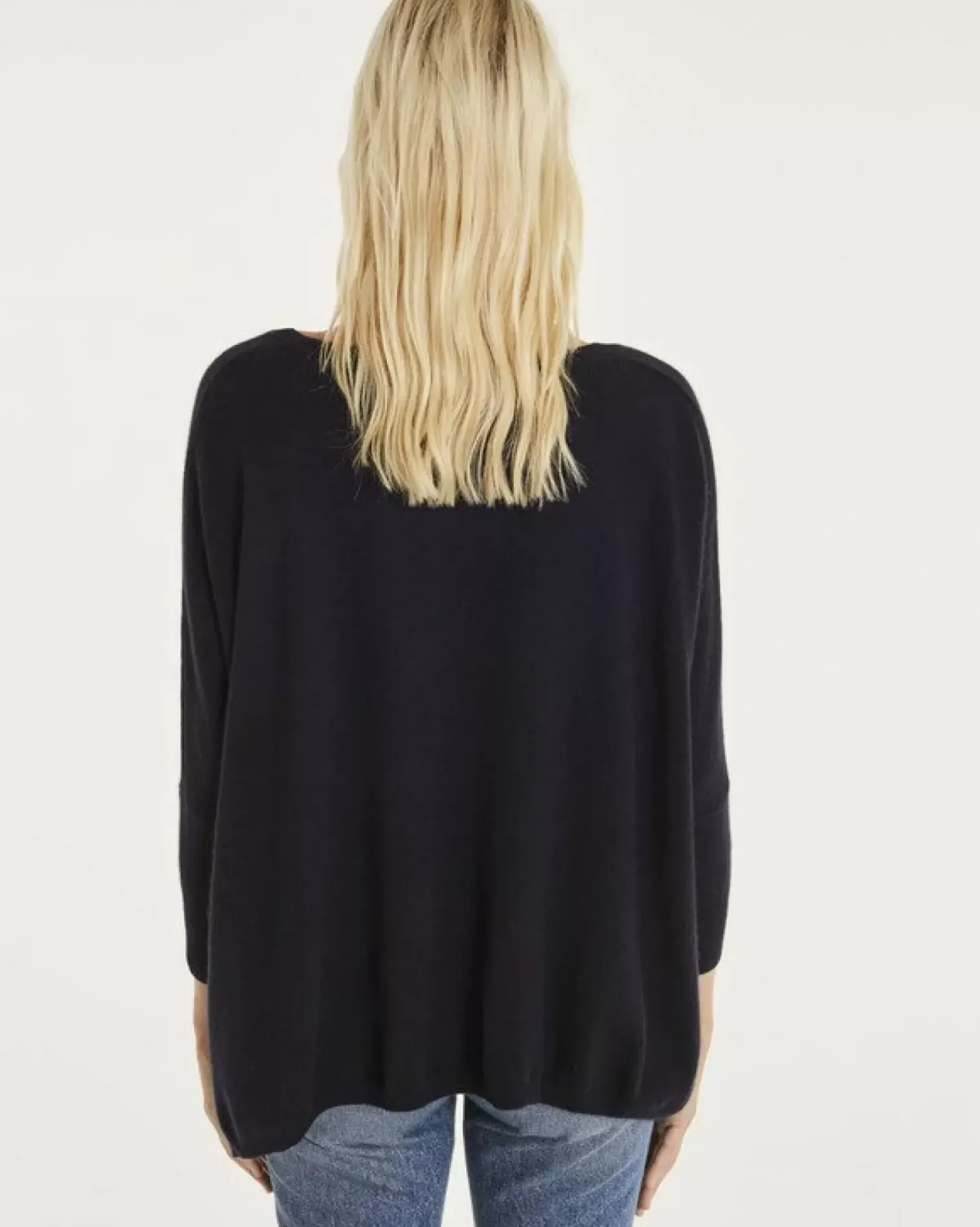 Kujten Sweaters & Sweatshirts>3/4 Sleeves V-Neck Cashmere Sweater Bleu Marine Fonce