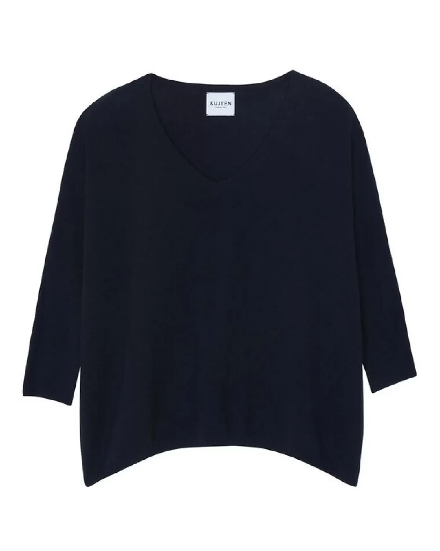 Kujten Sweaters & Sweatshirts>3/4 Sleeves V-Neck Cashmere Sweater Bleu Marine Fonce