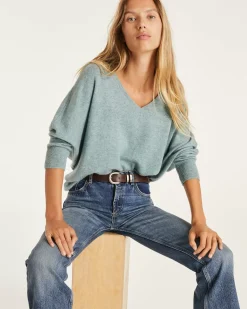 Kujten Sweaters & Sweatshirts>3/4 Sleeves V-Neck Cashmere Sweater Vert Suzanne