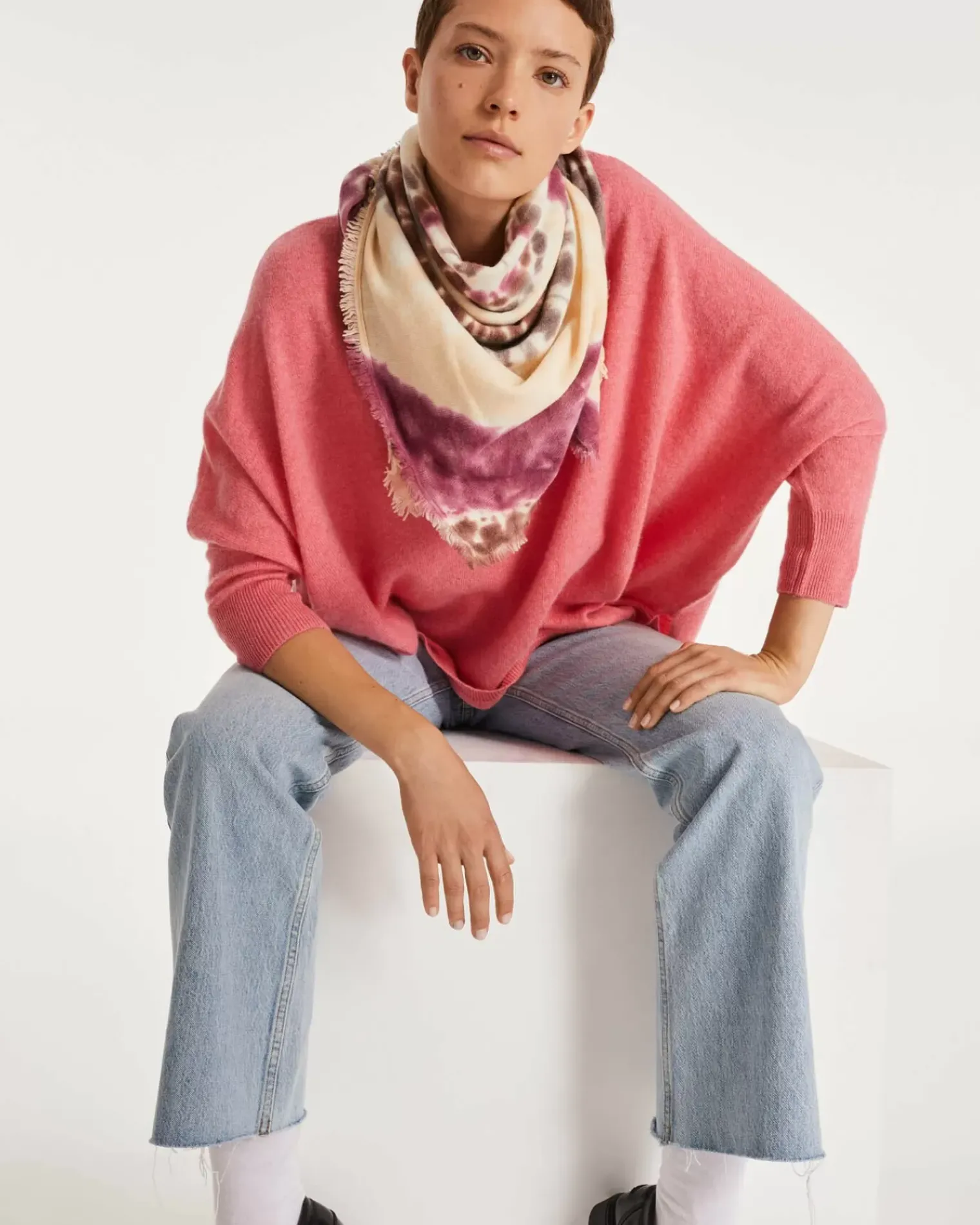 Kujten Sweaters & Sweatshirts>3/4 Sleeves V-Neck Cashmere Sweater Rose Chine