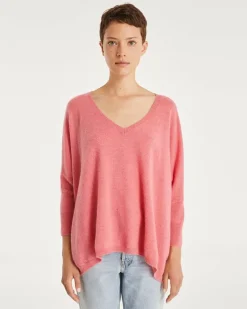 Kujten Sweaters & Sweatshirts>3/4 Sleeves V-Neck Cashmere Sweater Rose Chine