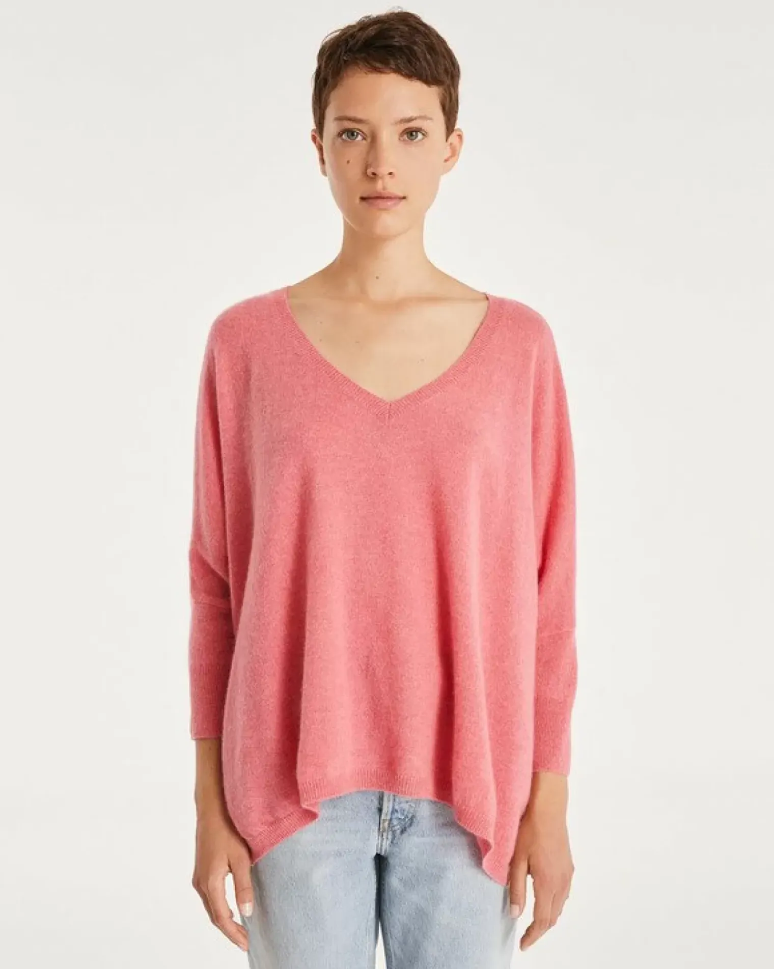 Kujten Sweaters & Sweatshirts>3/4 Sleeves V-Neck Cashmere Sweater Rose Chine