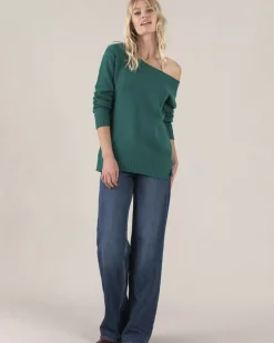 Kujten Sweaters & Sweatshirts>Asymmetric Round Neck Cashmere Sweater Vert Menthe