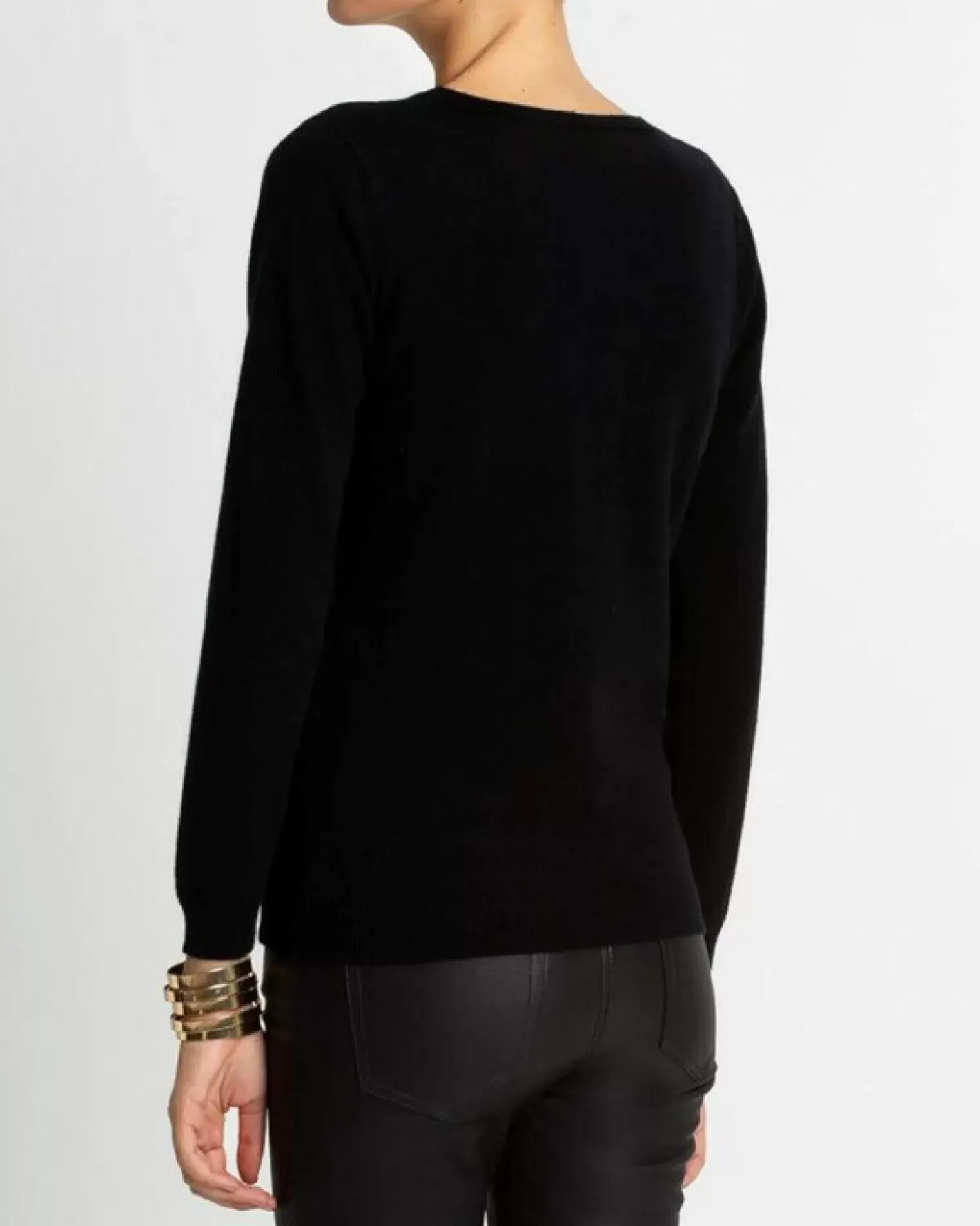 Kujten Sweaters & Sweatshirts>Basic Long Sleeves Cashmere Sweater, 2-Threads Noir