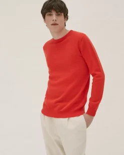 Kujten Sweaters & Sweatshirts>Basic Long Sleeves Cashmere Sweater Rouge Flame