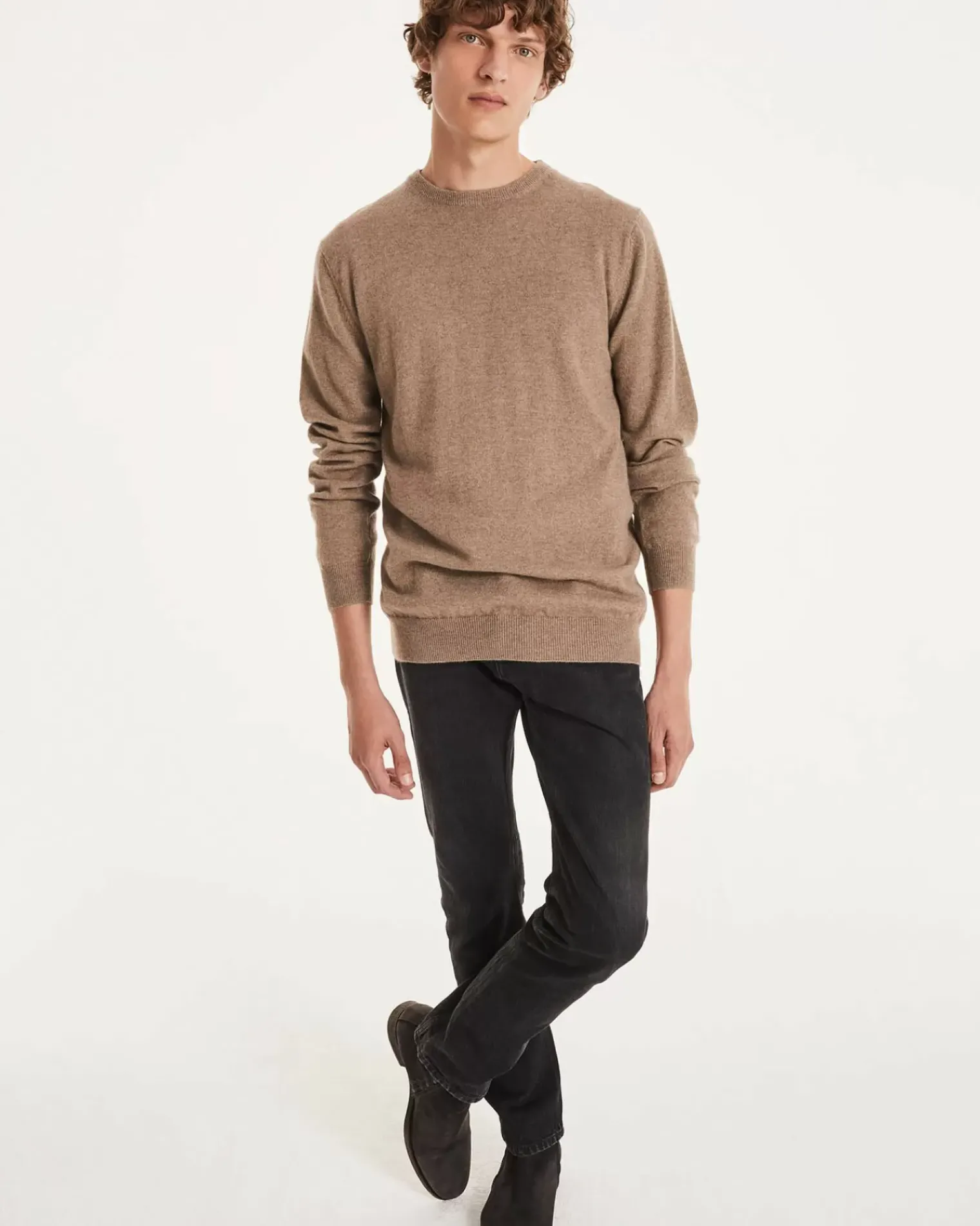 Kujten Sweaters & Sweatshirts>Basic Long Sleeves Cashmere Sweater Beige Taupe