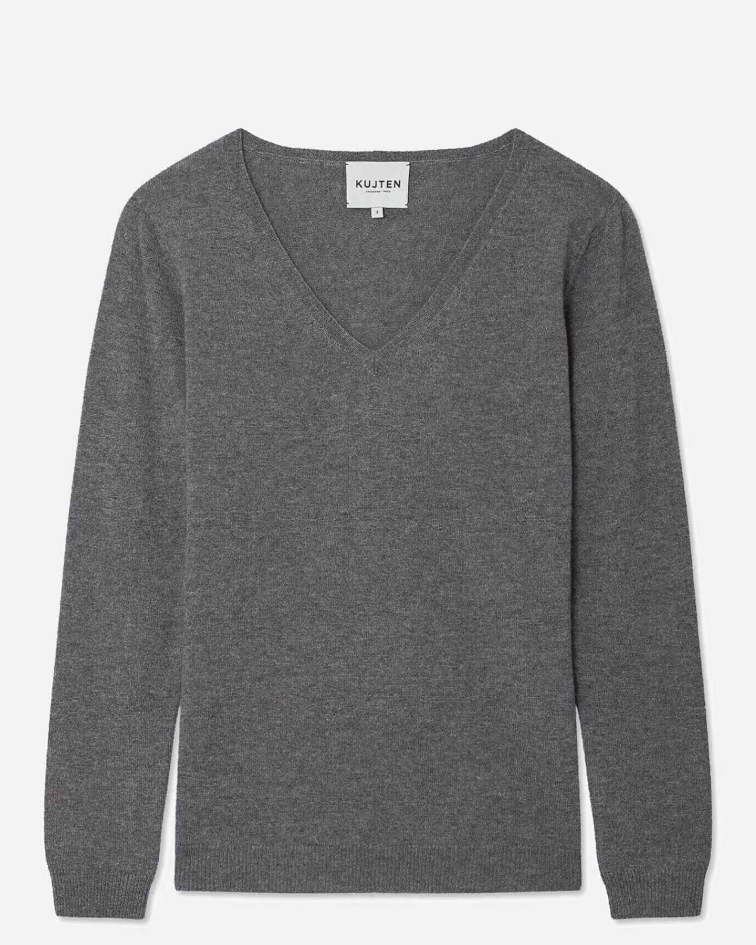 Kujten Sweaters & Sweatshirts>Basic Long Sleeves Cashmere Sweater, 2-Threads Gris Flanelle