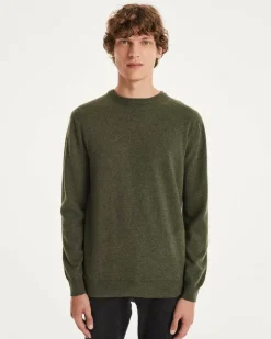 Kujten Sweaters & Sweatshirts>Basic Long Sleeves Cashmere Sweater Kaki Fonce