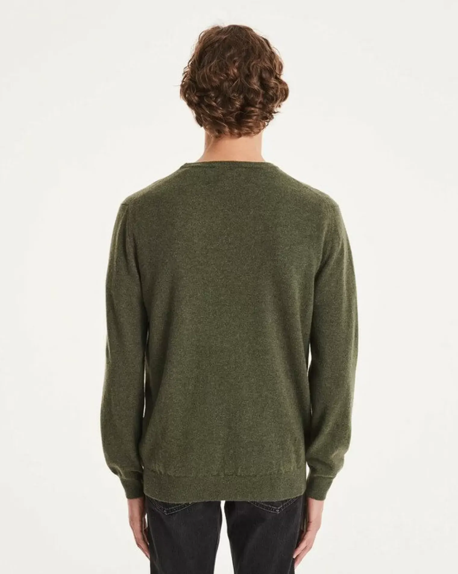 Kujten Sweaters & Sweatshirts>Basic Long Sleeves Cashmere Sweater Kaki Fonce