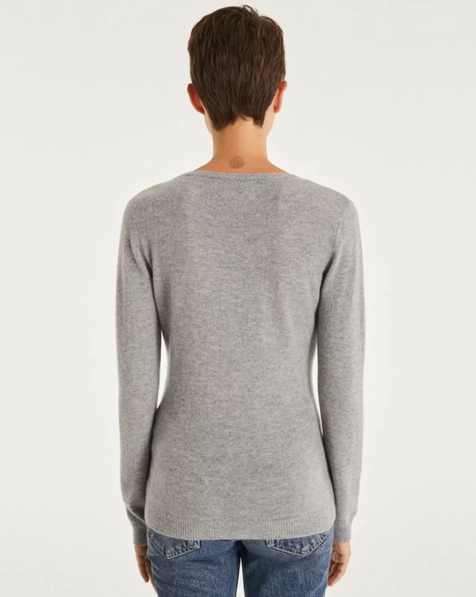 Kujten Sweaters & Sweatshirts>Basic Long Sleeves Cashmere Sweater Gris Chine