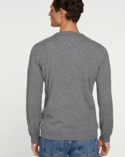 Kujten Sweaters & Sweatshirts>Basic Man V-Neck Cashmere Sweater, 2-Threads Gris Flanelle
