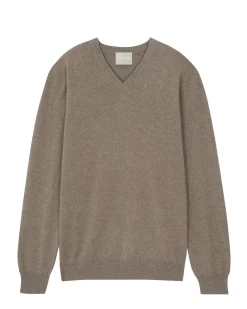 Kujten Sweaters & Sweatshirts>Basic Man V-Neck Cashmere Sweater Beige Taupe