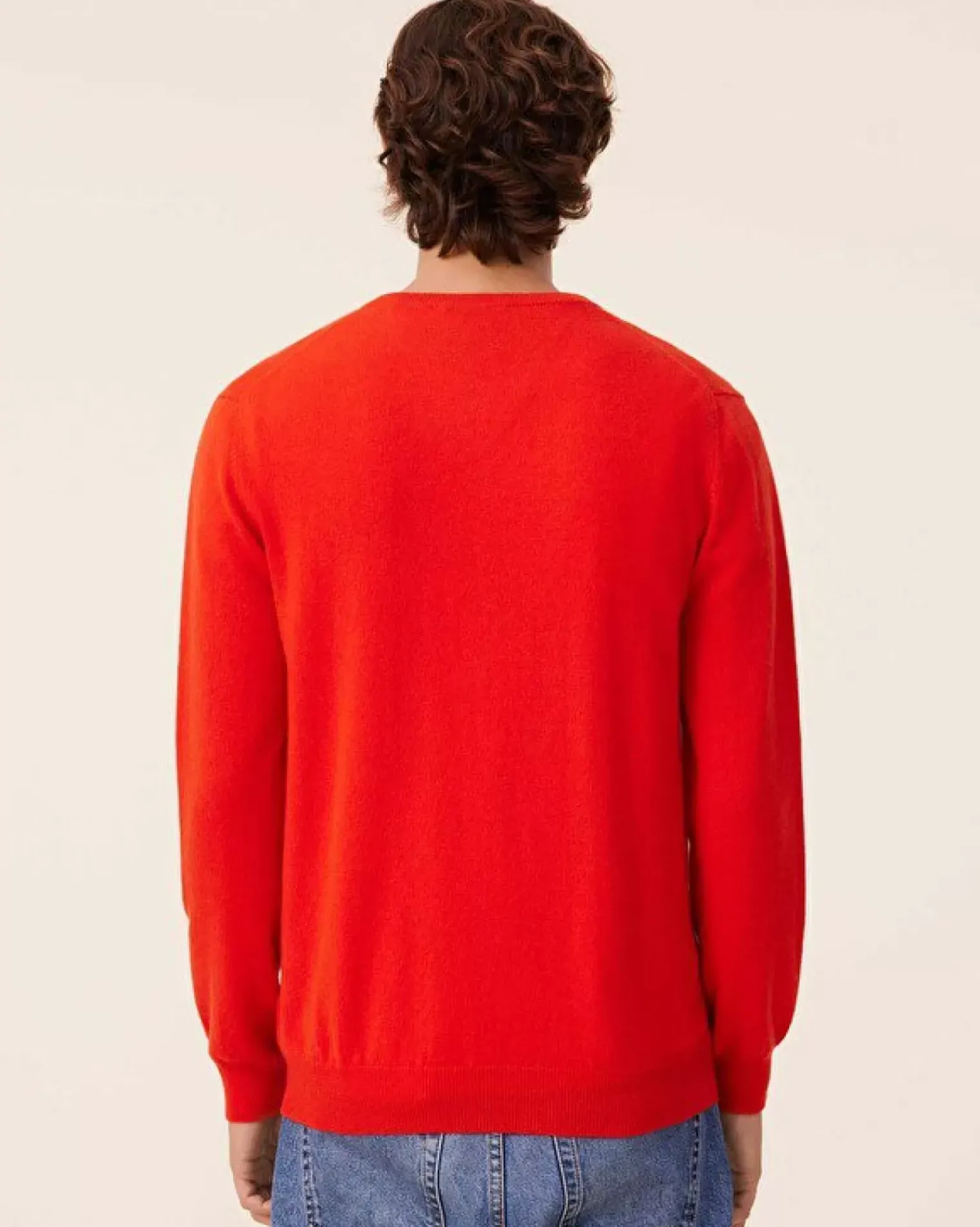 Kujten Sweaters & Sweatshirts>Basic Men V-Neck Cashmere Sweater, 2-Threads Orange Rosso