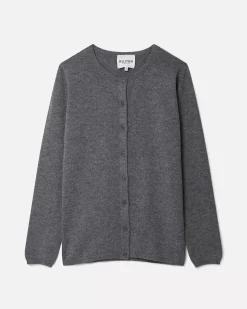 Kujten Jackets & Vests>Basic Round Neck Woman Cashmere Cardigan Gris Flanelle
