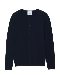Kujten Jackets & Vests>Basic Round Neck Woman Cashmere Cardigan Bleu Marine Fonce
