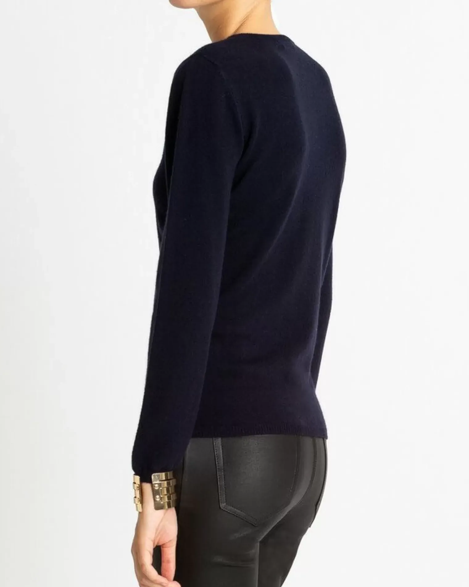 Kujten Jackets & Vests>Basic Round Neck Woman Cashmere Cardigan Bleu Marine Fonce
