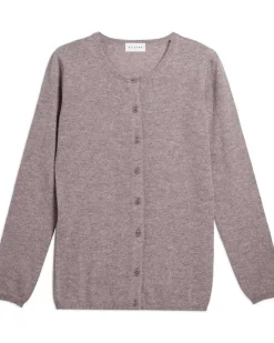 Kujten Jackets & Vests>Basic Round Neck Woman Cashmere Cardigan Beige Taupe Chine