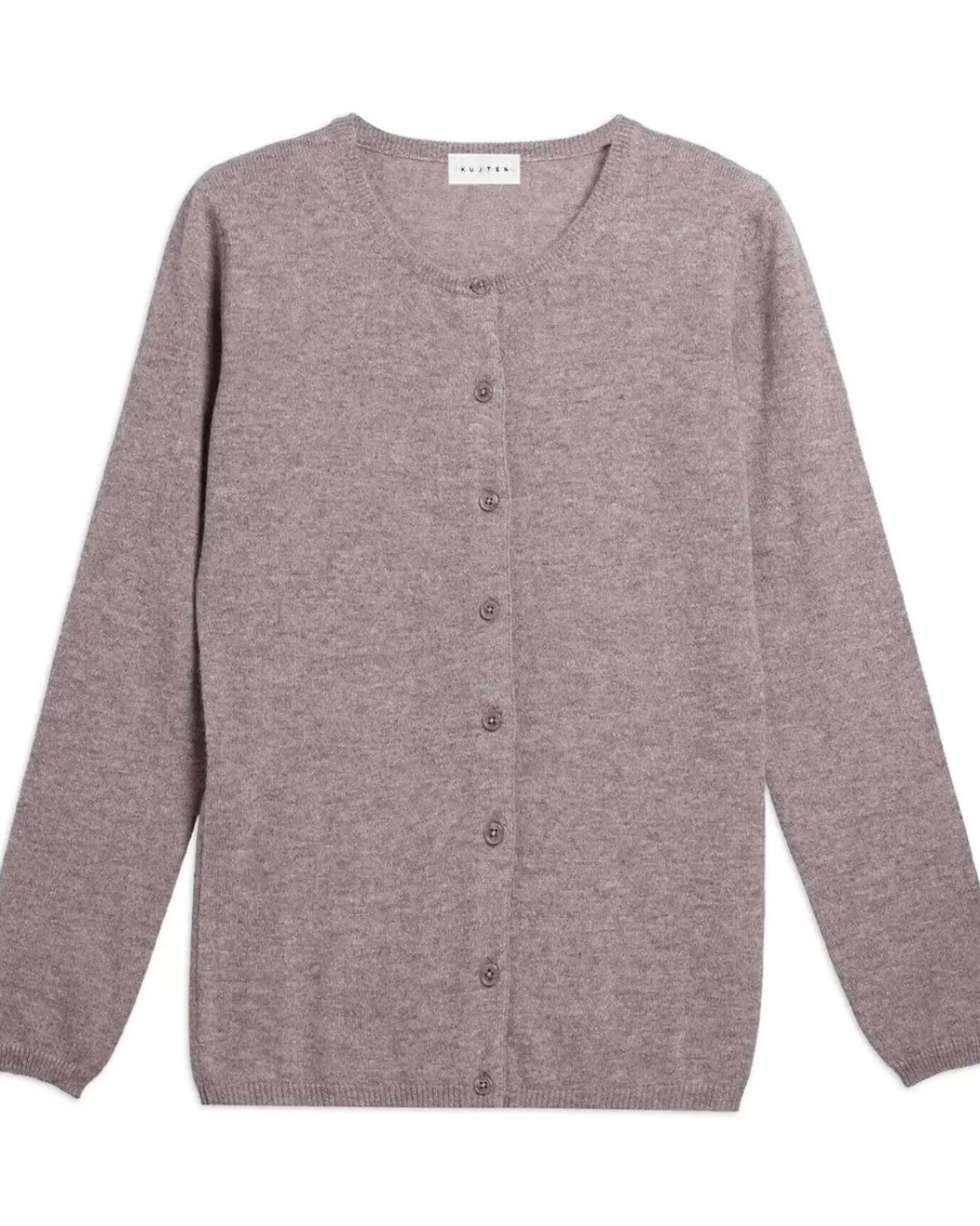 Kujten Jackets & Vests>Basic Round Neck Woman Cashmere Cardigan Beige Taupe Chine