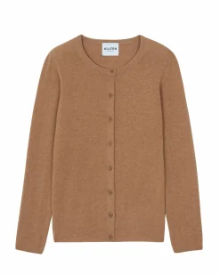 Kujten Jackets & Vests>Basic Round Neck Woman Cashmere Cardigan Camelo