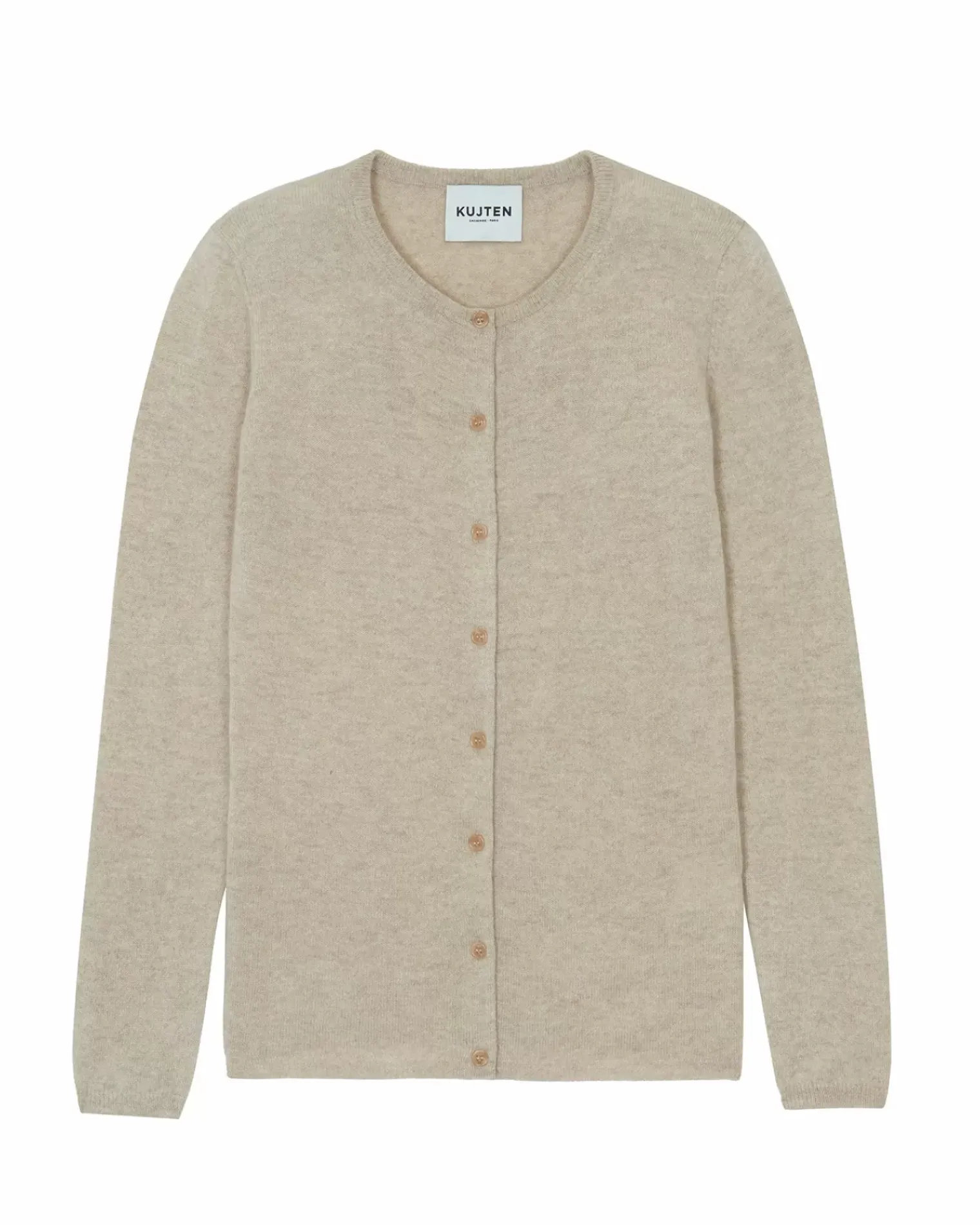 Kujten Jackets & Vests>Basic Round Neck Woman Cashmere Cardigan Beige Chine
