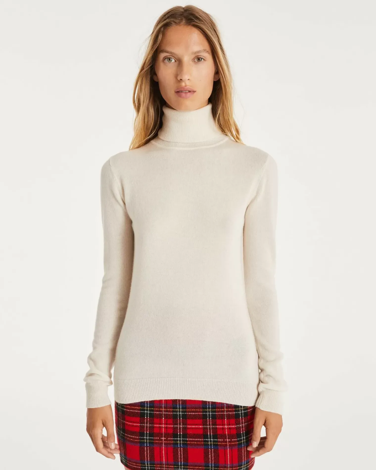 Kujten Sweaters & Sweatshirts>Basic Turtleneck 100% Cashmere Sweater, 2-Threads Blanc