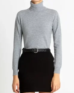 Kujten Sweaters & Sweatshirts>Basic Turtleneck 100% Cashmere Sweater, 2-Threads Gris Chine