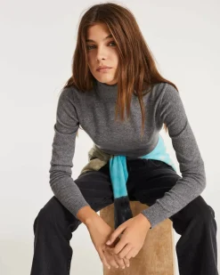 Kujten Sweaters & Sweatshirts>Basic Turtleneck 100% Cashmere Sweater, 2-Threads Gris Flanelle