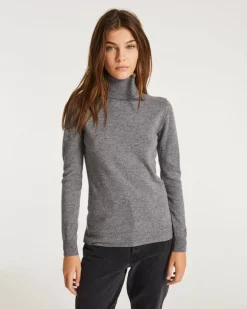 Kujten Sweaters & Sweatshirts>Basic Turtleneck 100% Cashmere Sweater, 2-Threads Gris Flanelle