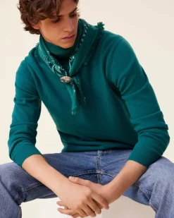 Kujten Sweaters & Sweatshirts>Basic Turtleneck Man Cashmere Sweater, 2-Threads Vert Perroquet