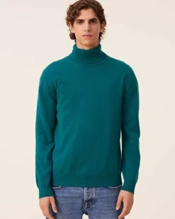 Kujten Sweaters & Sweatshirts>Basic Turtleneck Man Cashmere Sweater, 2-Threads Vert Perroquet