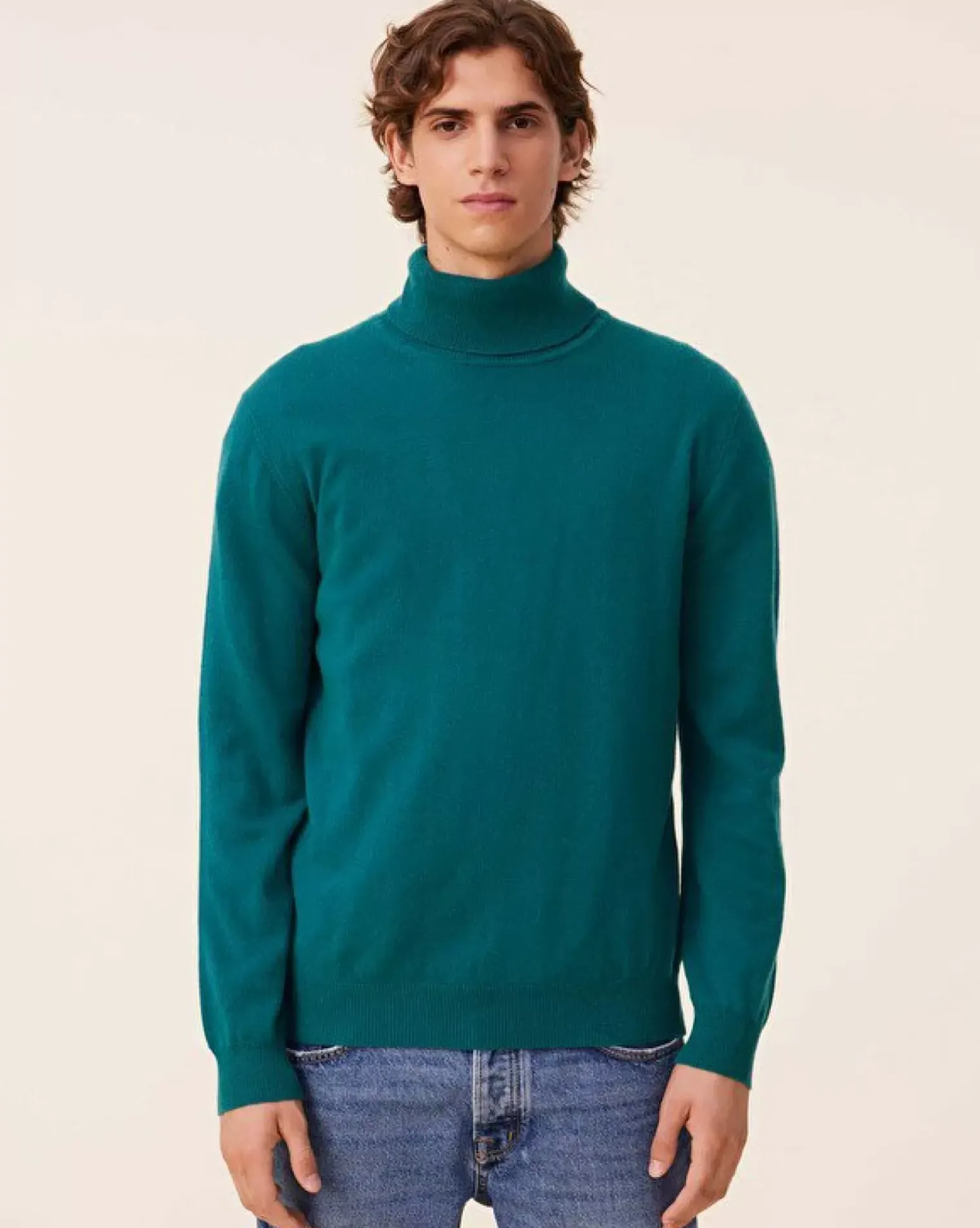 Kujten Sweaters & Sweatshirts>Basic Turtleneck Man Cashmere Sweater, 2-Threads Vert Perroquet