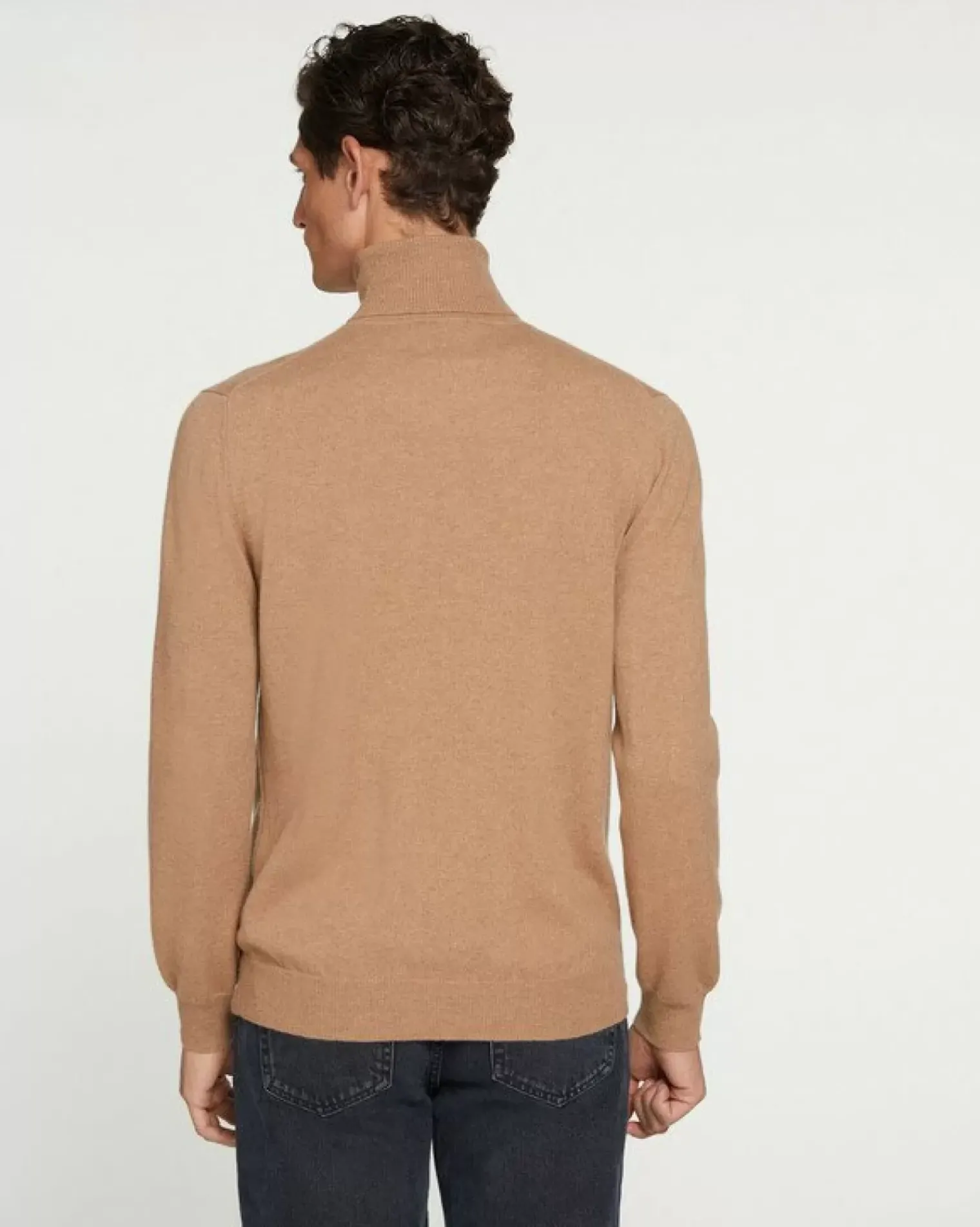 Kujten Sweaters & Sweatshirts>Basic Turtleneck Man Cashmere Sweater, 2-Threads Camelo