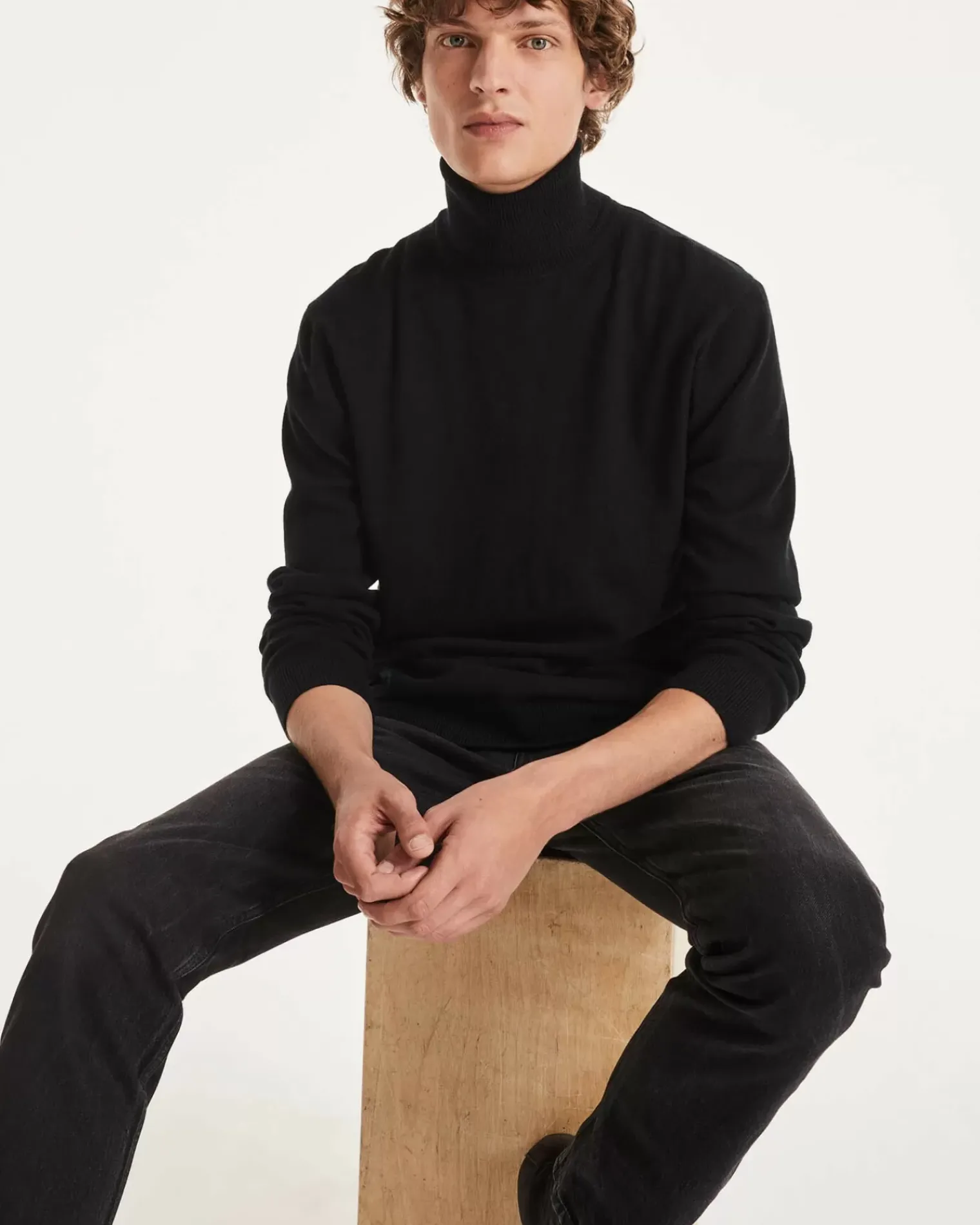 Kujten Sweaters & Sweatshirts>Basic Turtleneck Man Cashmere Sweater, 2-Threads Noir
