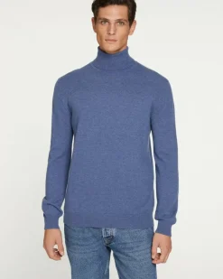 Kujten Sweaters & Sweatshirts>Basic Turtleneck Man Cashmere Sweater Bleu Denim