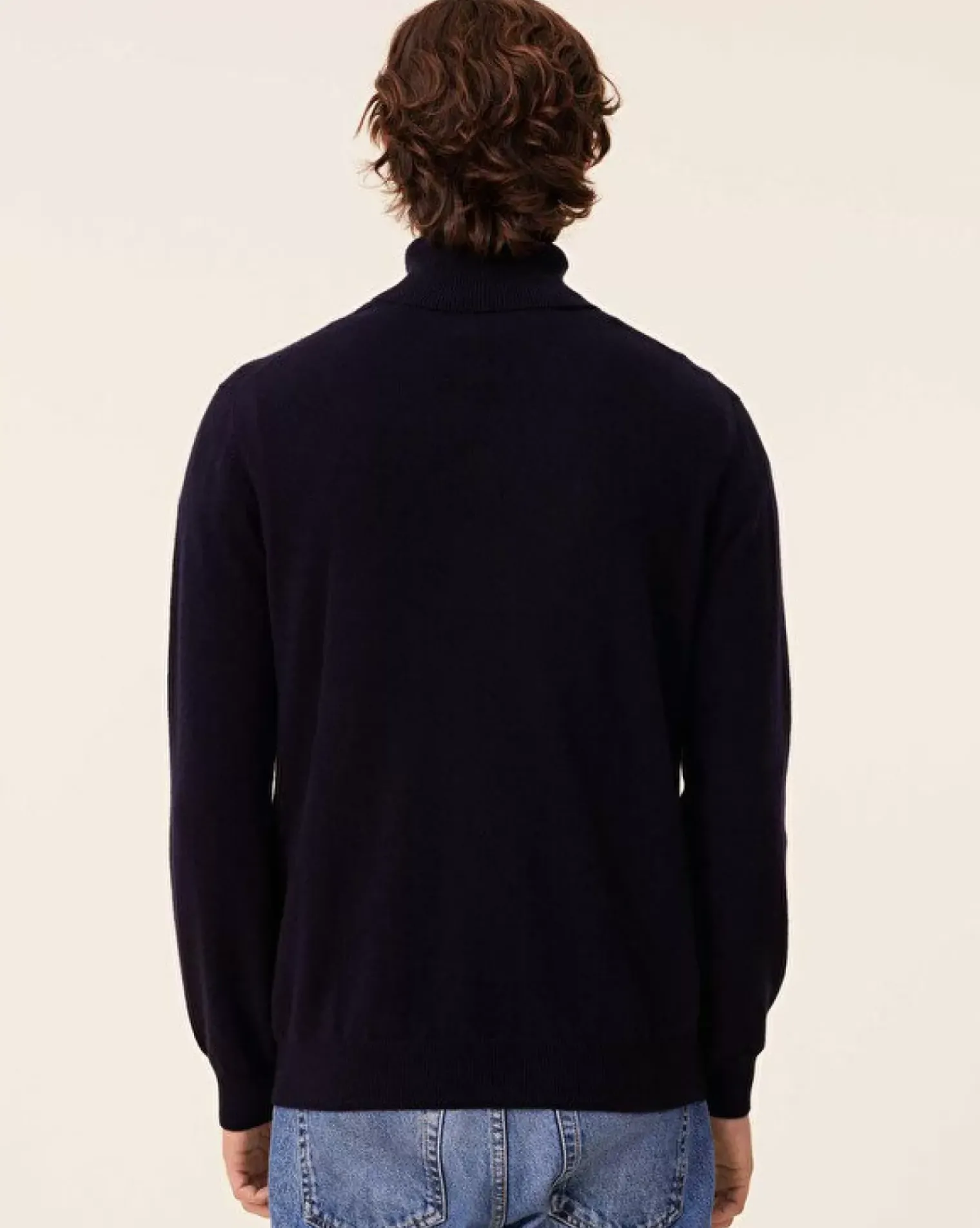 Kujten Sweaters & Sweatshirts>Basic Turtleneck Man Cashmere Sweater, 2-Threads Bleu Marine Fonce