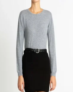 Kujten Sweaters & Sweatshirts>Basic Woman Round Neck Cashmere Sweater Gris Chine