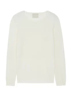 Kujten Sweaters & Sweatshirts>Basic Woman Round Neck Cashmere Sweater, 2-Threads Blanc